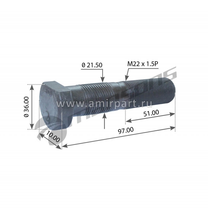 Болт M22х1,5/97x62 BPW (03.296.33.12.1) (спиральный болт) оригинал / Mansons 300.204 @9277