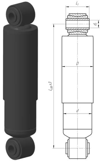 Амортизатор 160-330 20x55/20x55 0/0 BPW, SAF / БААЗ (МТМ) (А1-160/330.000)