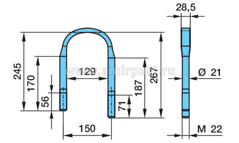Стремянка рессоры M22*2,5*128*245 BPW 03.138.37.09.4 / Weweler B179M22B008 @3268