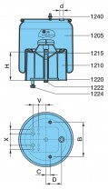 Пневморессора V1DK32Y9 (пласт. стакан) BPW36 (-60° VIBRACOUSTIC)