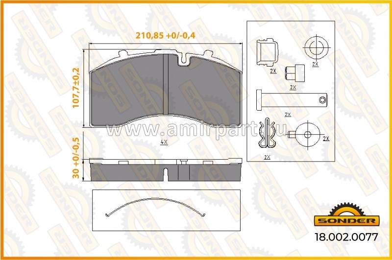 Колодки тормозные дисковые SAF (3.057.0085.01) (комплект)29158 / Sonder 18.002.0077 @13387
