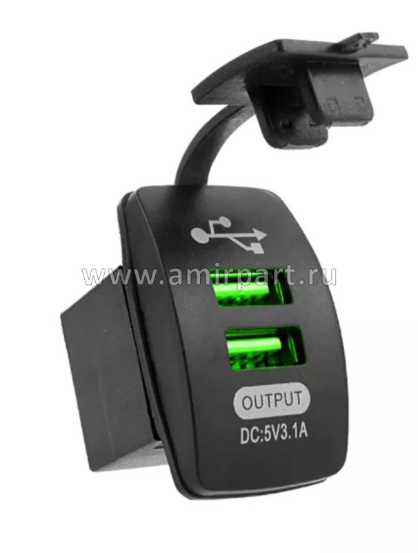 Розетка USB встраиваемая в авто 12V / 24V (DC 5V, 3.1А) 2USB врезной разъем квадратный