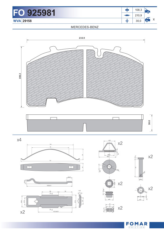 Колодки тормозные дисковые SAF (3.057.0085.01) (комплект)29158 / Fomar 55925981PRO @13387