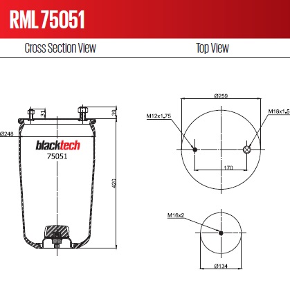 Пневморессора RML 75051 (без стакана)