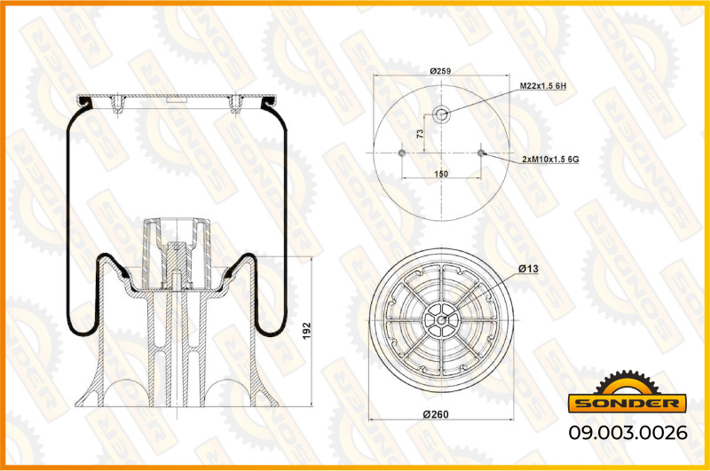 Пневморессора P10.4157.CP06 (пласт. стакан) / Sonder 09.003.0026 @8276