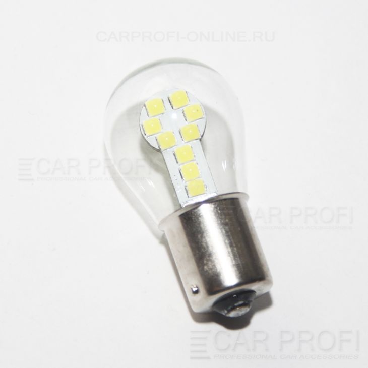 Автомобильная светодиодная лампа А12-21W(BA15S) 4СД белый круглый (колба)
