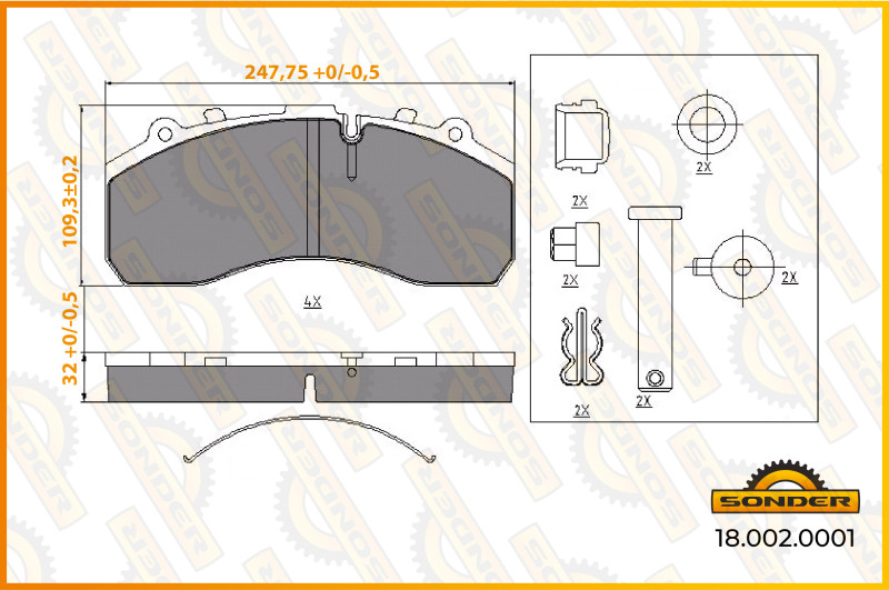 Комплект тормозных колодок WVA 29061 (проточка 5 мм) 247.6*107.6*30 (с установочным к-том)