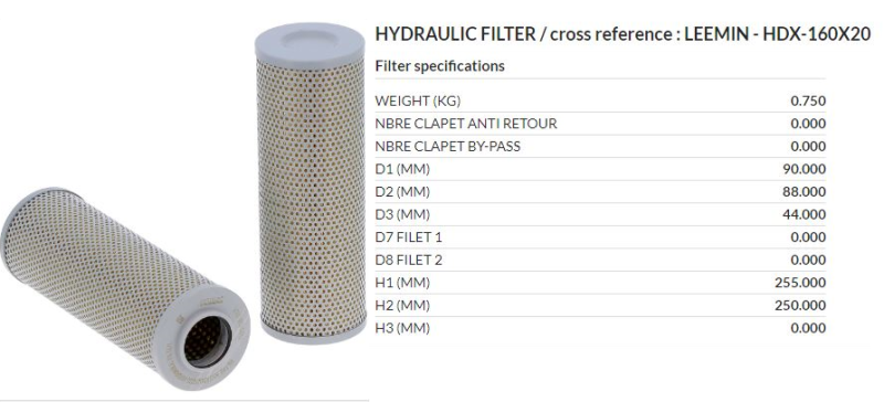 Фильтр гидравлический Leemin HDX-160x20