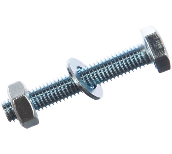 Болт с шестигранной головкой, оцинкованный М10х60 + гайка + шайба 2 шт-пакет 114056 Tech-Krep DIN933