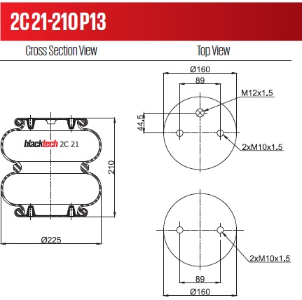 Пневморессора 2C21-210P13 (подъемной оси) @7272/Выведено