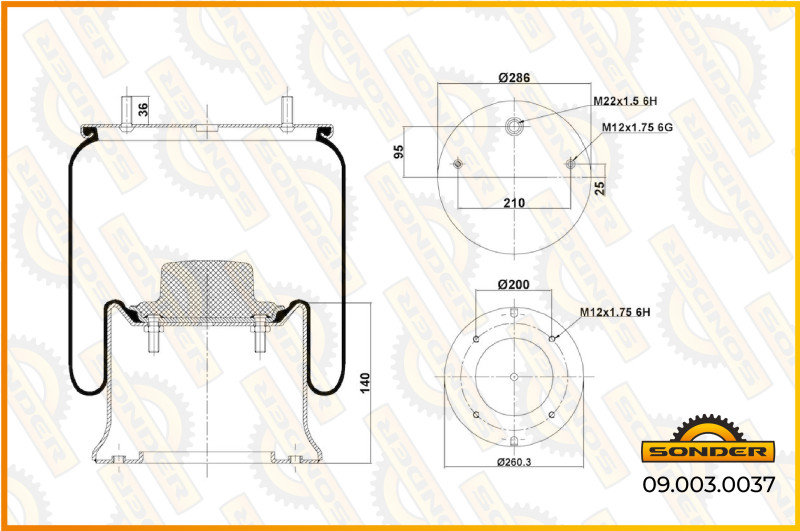 Пневморессора P10.4810.С05 (стальной стакан) / Sonder 09.003.0037 @15745