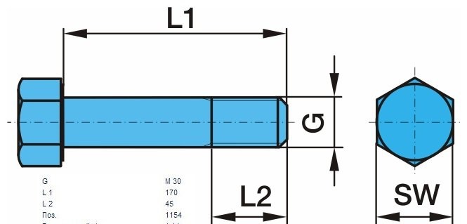 Болт M30х170 BPW (03.340.15.24.0) рессорный / Sampa 071.026 @11097