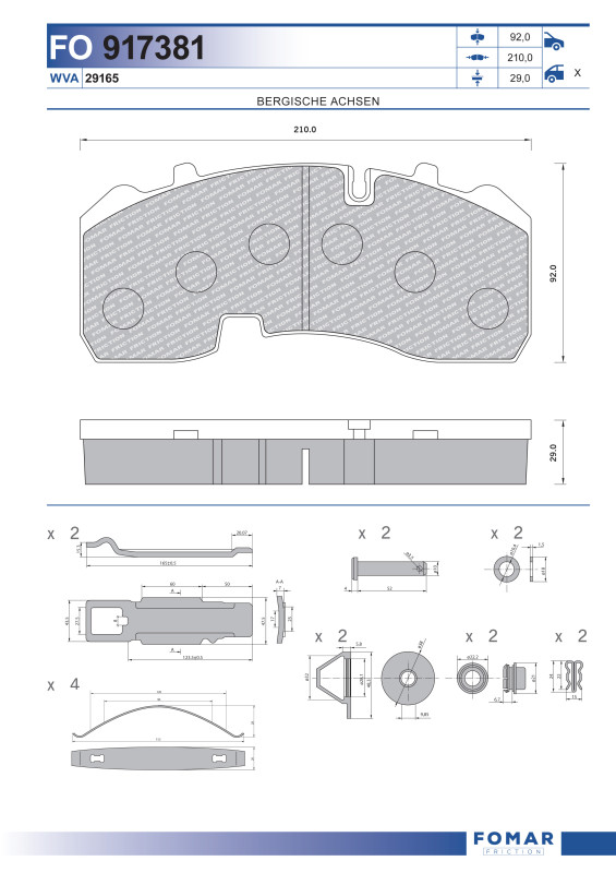 Колодки тормозные дисковые BPW 29165 / Fomar 55917381PRO @10339