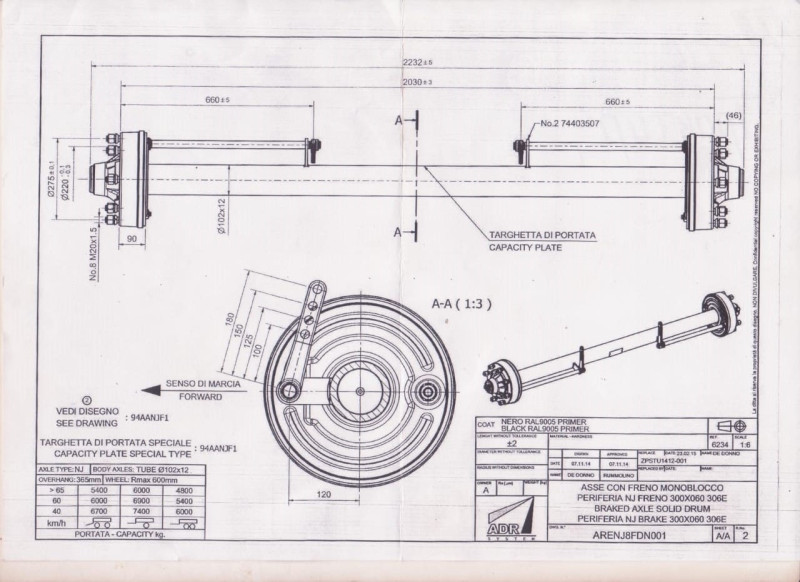 Ось тракторного прицепа ZPSTU1412-001 NJ Brake 300x060 306E ADR