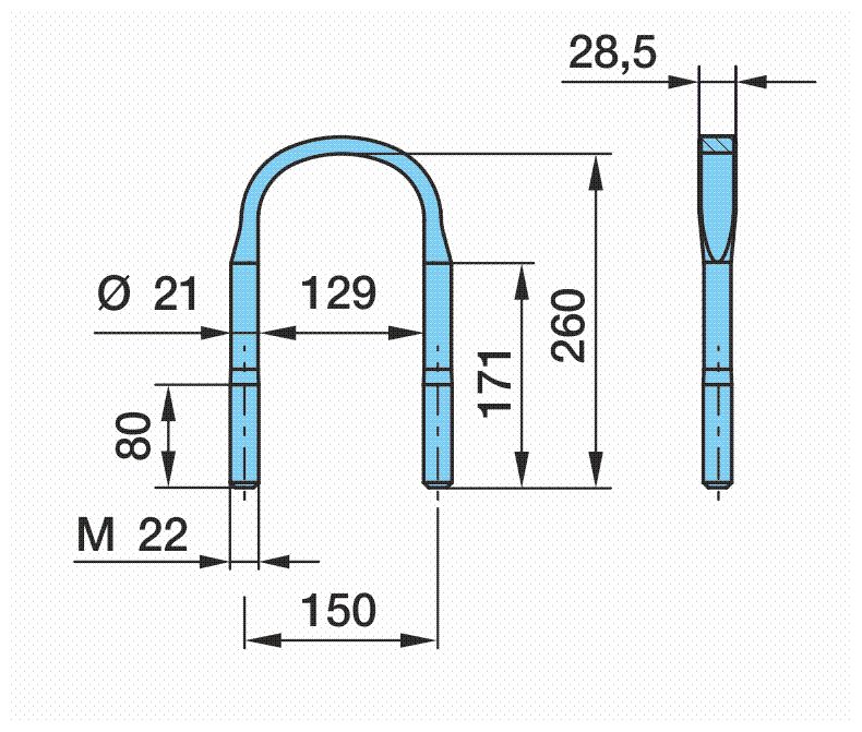 Стремянка рессоры (плоская) М 22 / 129 / 150 x 260