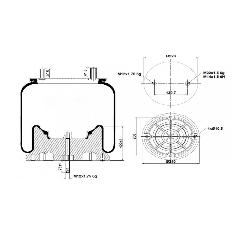 Пневморессора BERGKAU BK0 1163-PL PAZ Вектор Next ( 99К-15 Р-1163) пл.стакан
