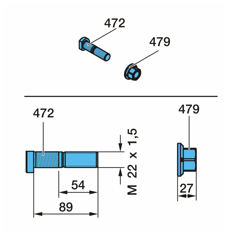 Шпилька М22х1,5/89x54 BPW (09.806.33.11.0) (комплект с гайками) / BPW®