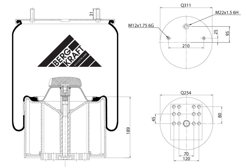Пневморессора BK05881CP (пласт. стакан)