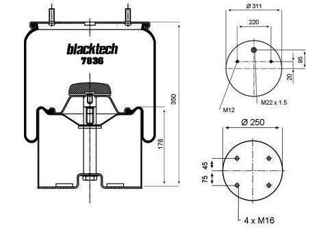 Пневморессора 725NP03 (стальной стакан) АНАЛОГ 9290