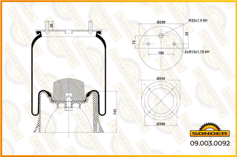 Пневморессора P10.4022.CP03 (пласт. стакан) / Sonder 09.003.0092 @4369