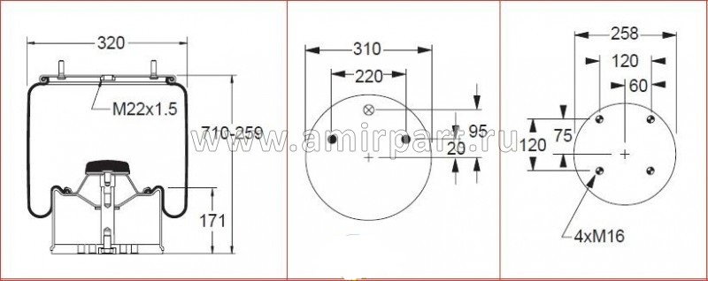 Пневморессора P10.725.C03 (стальной стакан)