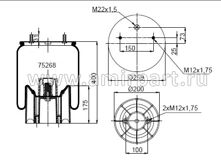 Пневморессора P10.4157.CP04 (пласт. стакан)