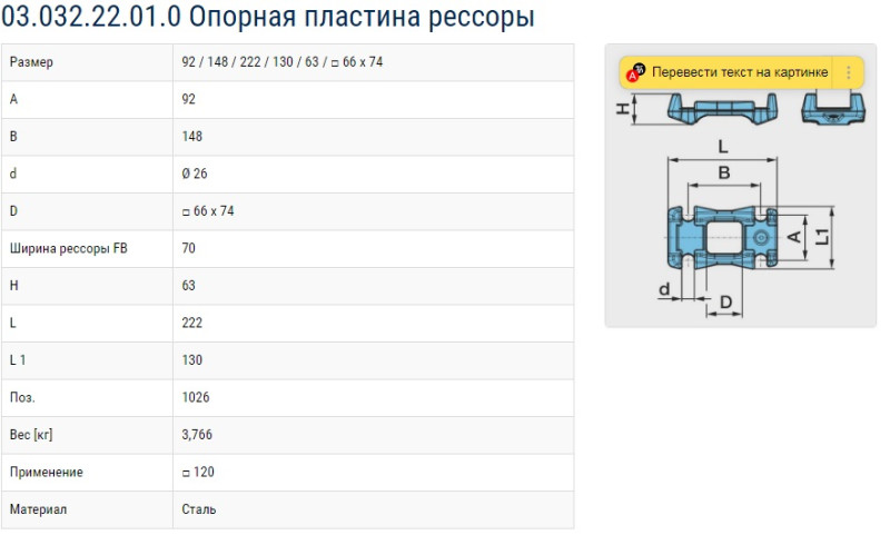 Опорная пластина рессоры