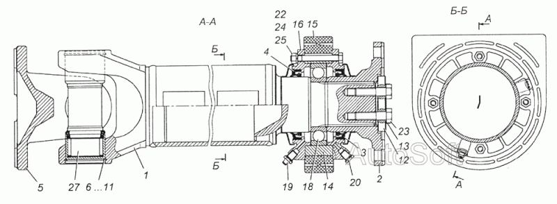 Вал карданный промежуточный с опорой в сборе 6350-2202011-10
