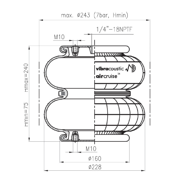 Пневморессора VSP2B12R10 (сильфон, 2-х секц.) -60° VIBRACOUSTIC