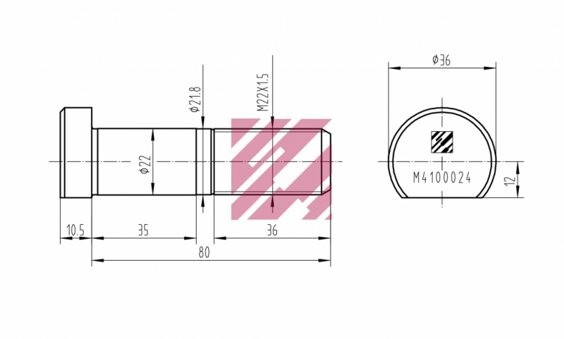 Болт M22х1,5/80x45 BPW (03.296.33.11.1) (крепления колеса) / MARSHALL (M4100024)