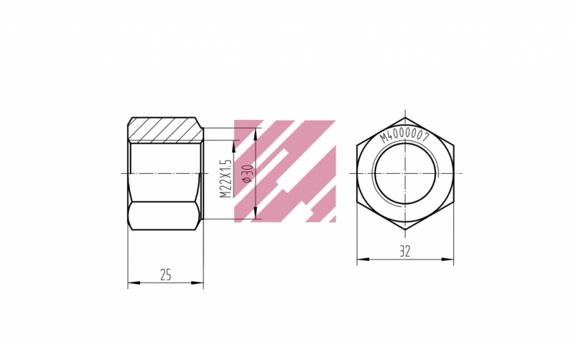 Гайка М22x1,5 H=25 крепления колеса VOLVO (326004120) / M4000007