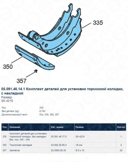 Колодка тормозная 420x180 BPW (с накладками и роликом) 0509146140 / АККОР@8064