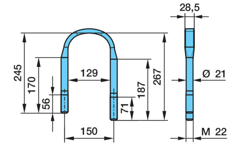 Стремянка рессоры M22*2,5*128*245 BPW 03.138.37.09.4 / Weweler B179M22B008 @3268