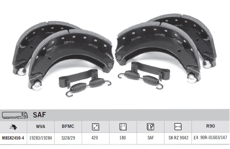 Колодки тормозные с накладками MBSK2450-4 SAF на ось 420*180 (под шар)