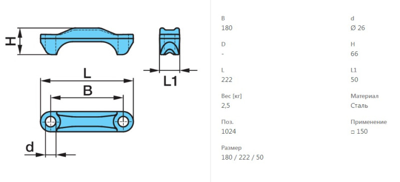 Кронштейн крепления рессоры нижний узкий 180/222/50 mm BPW / аналог @93125