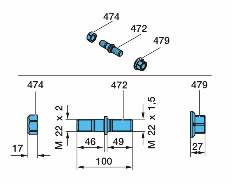 Шпилька М22x1,5/100x46x49 BPW (09.806.23.18.0)/ BPW®
