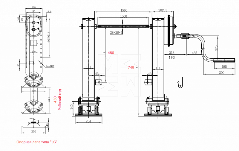 Опорное устройство полуприцепа БПВ, Саф, Рор 738 мм г/п 24 т (М2302021)