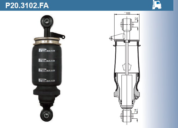 Пневмоамортизатор кабины MAN / P20.3102.FA
