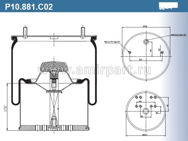Пневморессора P10.881.C02 (стальной стакан, 8 болтов) @5191