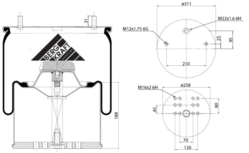 Пневморессора BK05881C (стальной стакан) @5191