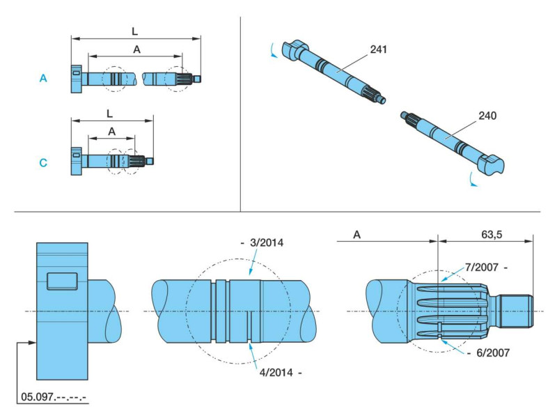 Вал разжимной правый A=509,5SM SN420 (05.097.05.22.4) L=630