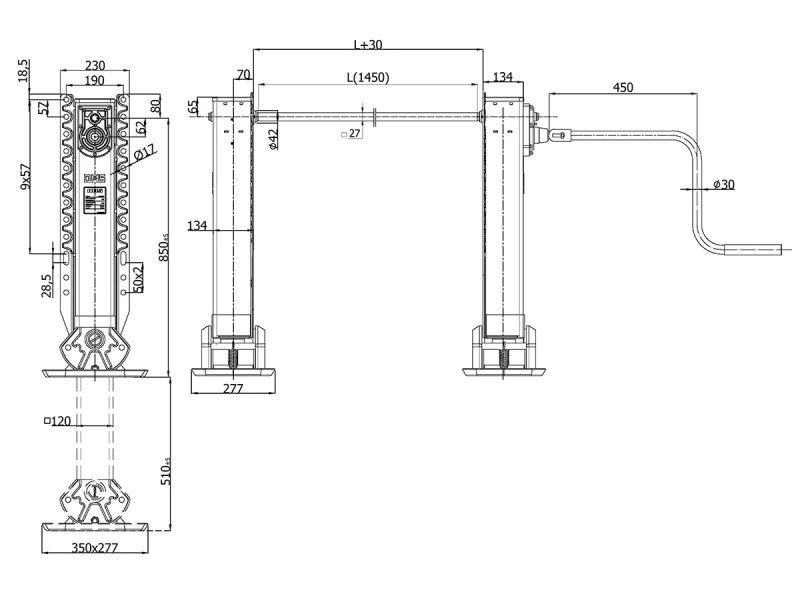 Опорное устройство 850 ММ (пара +вал и ручка) (комп.)