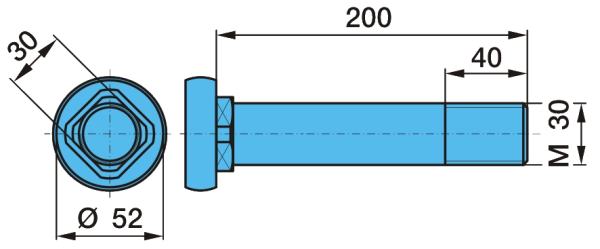 Болт M30х200 BPW (03.341.05.03.0) / SAMPA 101.129 квадрат