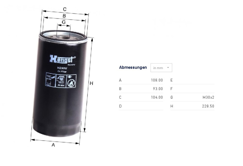Фильтр масляный Cursor 2992544 / Hengst H230W @6914